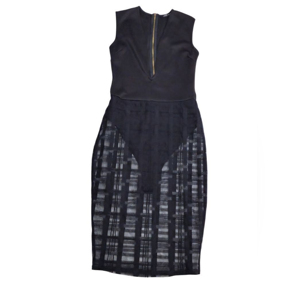 Gal Boss Black plunging necklace lace sheer midi dress